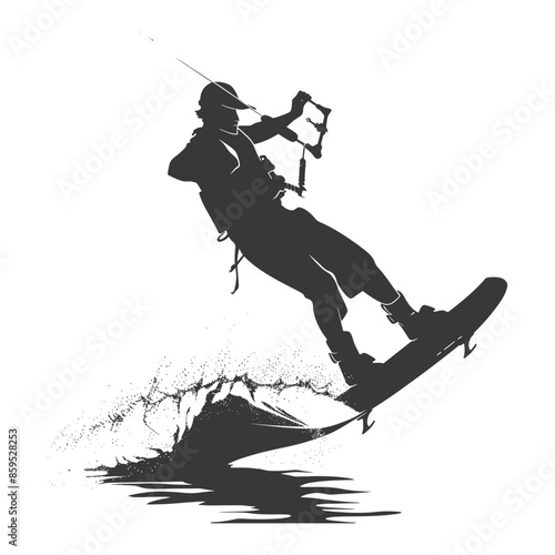 Kitesurfer Silhouette: Mid-Air Jump, Splash, Extreme Sport Icon
