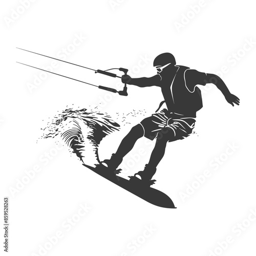 Kitesurfer Silhouette: Water Sport Vector on White.