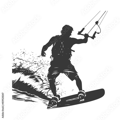 Kitesurfer Silhouette: Action Sport, Water Splash, Board Rider.