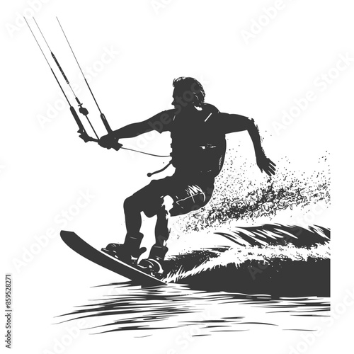 Kitesurfer Silhouette: Water Sport Adventure Illustration.