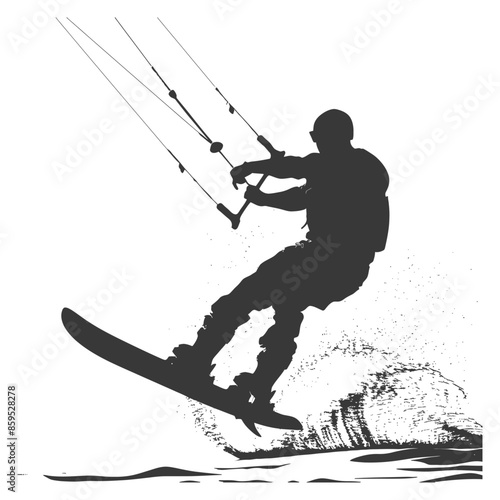 Kitesurfing Silhouette: Extreme Water Sport Action, Isolated Vector.