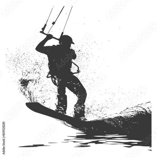 Gritty Kitesurfer Silhouette: Water Splash Action.
