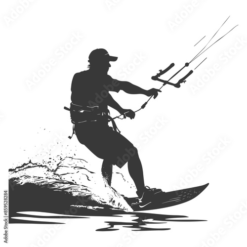 Silhouette Kiteboarder: Extreme Water Sport Vector Illustration.