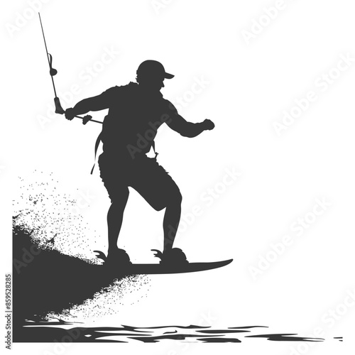 Kitesurfing Silhouette: Thrilling Water Sport with Splash Detail.