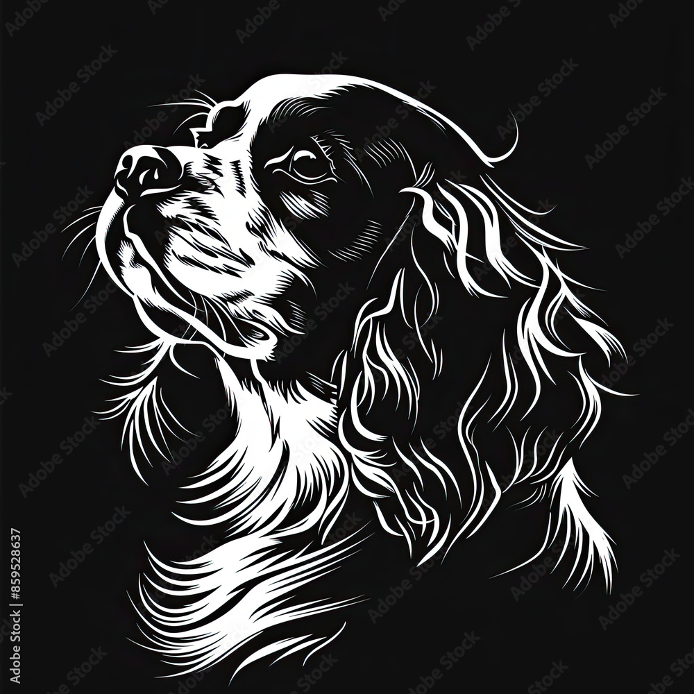 Obraz premium A black and white drawing of a Cavalier King Charles Spaniel dog