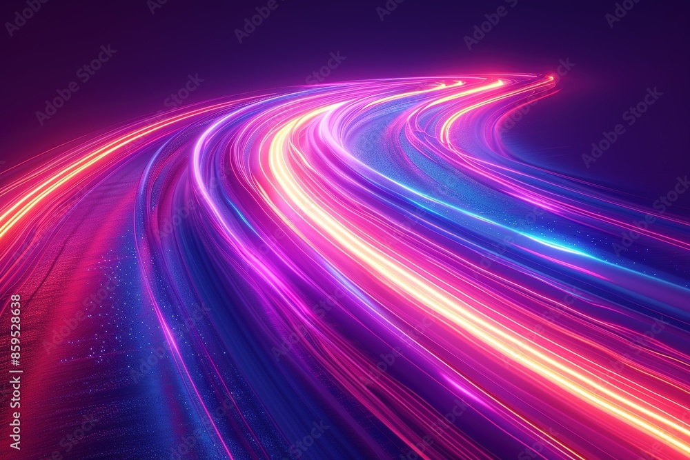 High speed effect motion blur night lights blue and red. Futuristic neon light line trails. bright sparkling background. Purple glowing wave swirl, impulse cable lines. Long time exposure. Vector. High speed effect motion blur night lights blue and red. Futuristic neon light line trails. bright sparkling background. Purple glowing wave swirl, impulse cable lines. Long time exposure. Vector.