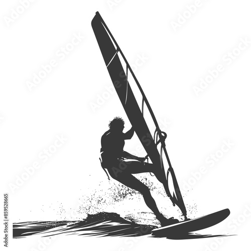 Windsurfer Silhouette: Action Sport in Black and White
