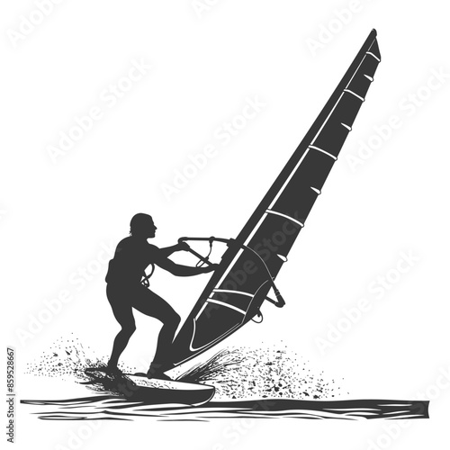 Windsurfer Silhouette: Action Water Sport, Vector Illustration