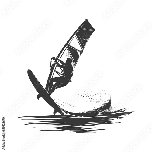 Windsurfer Silhouette: Action Splash, Extreme Sport Vector.