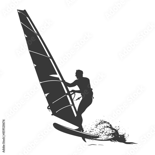 Windsurfer Silhouette: Leaning Into the Wind, Water Spray