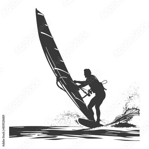 Windsurfer Silhouette: Dynamic Water Sport Action Vector.