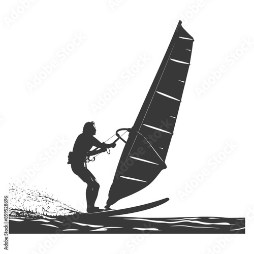 Windsurfer Silhouette: Bold Graphic Illustration of Watersport Action.