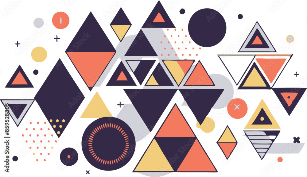 A colorful abstract design with triangles and circles A colorful abstract design with triangles and circles