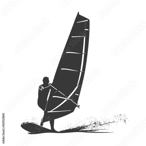 Silhouette Windsurfer: Extreme Sport, Minimalist Vector Illustration.