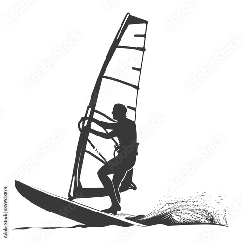 Windsurfer Silhouette: Single rider carving a wave.