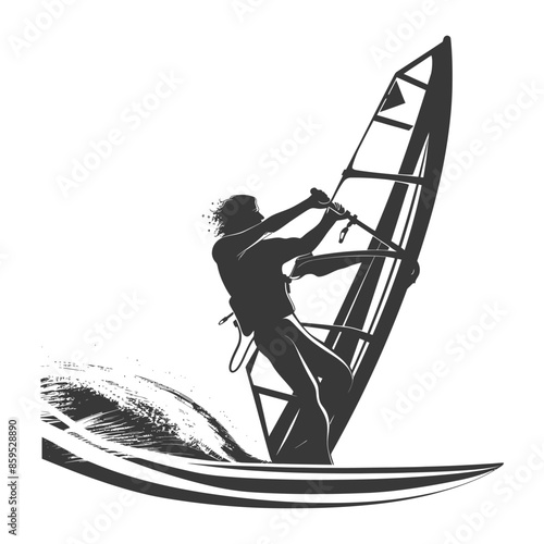 Windsurfer Silhouette: Dynamic Graphic of Speed & Ocean Spray.