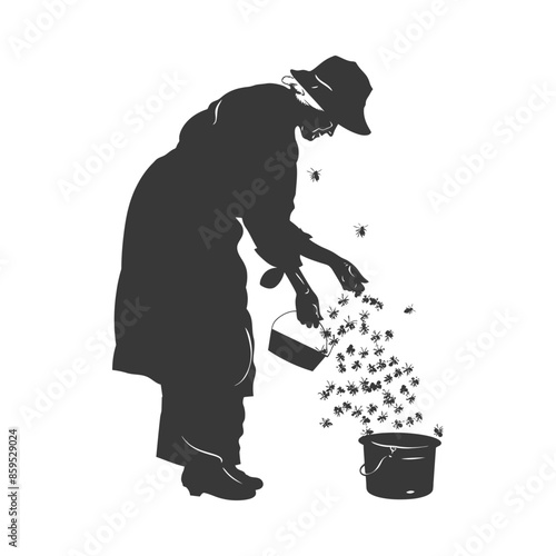 Beekeeper Silhouette: Pouring Bees, Hive to Bucket, Traditional Method.