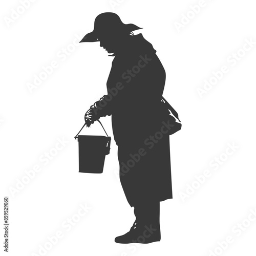 Fisherwoman Silhouette: Bucket in Hand, Downturned Gaze.