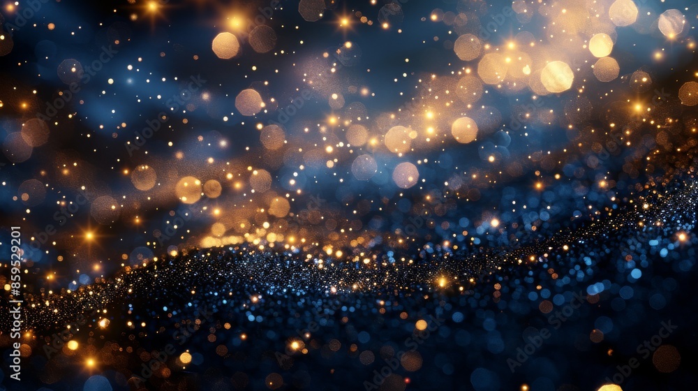 This image displays golden points of light scattered over a deep blue background, creating a dreamy and magical visual experience, reminiscent of star-filled night skies. This image displays golden points of light scattered over a deep blue background, creating a dreamy and magical visual experience, reminiscent of star-filled night skies.