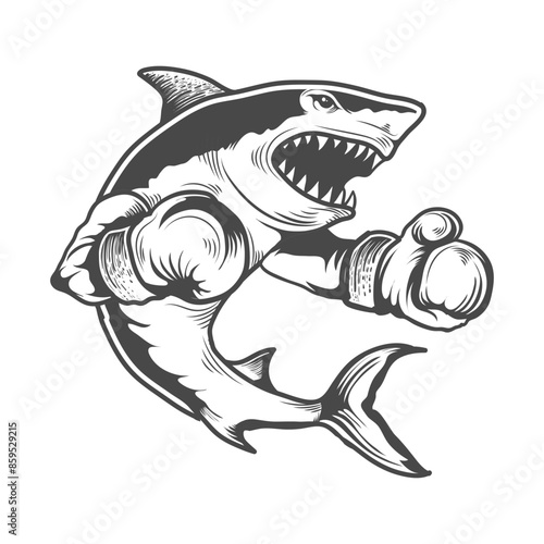 A shark ready for boxing black and white vector element