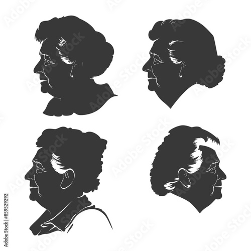 Senior Woman Silhouettes: Diverse Hairstyles, Elegant Profiles, Graphic Resource.