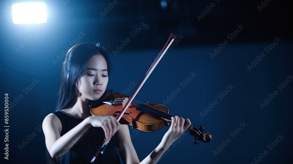 Fototapeta premium Violinist in Blue Spotlight