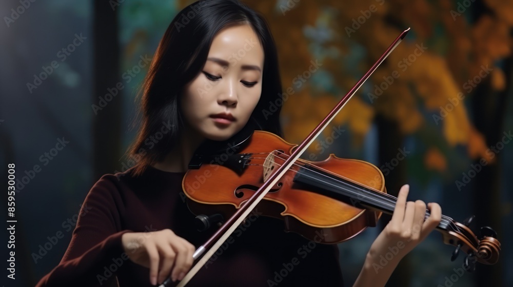 Serene Violinist in Autumn Ambience Serene Violinist in Autumn Ambience