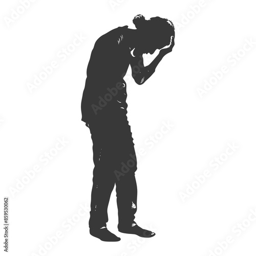 silhouette elderly woman holding headache in pain black color only