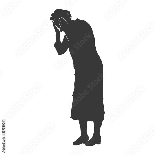 silhouette elderly woman holding headache in pain black color only