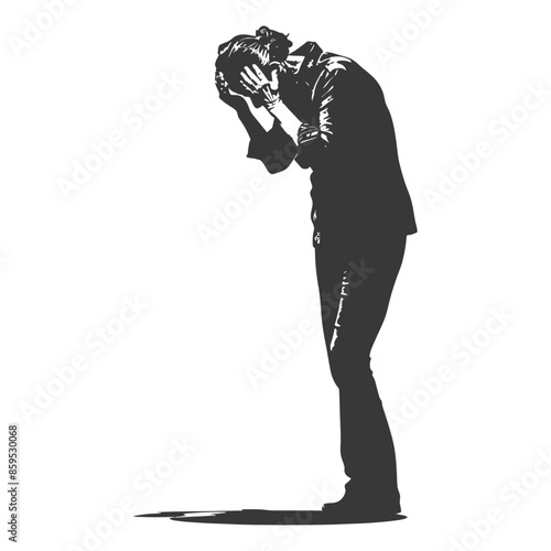 silhouette elderly woman holding headache in pain black color only