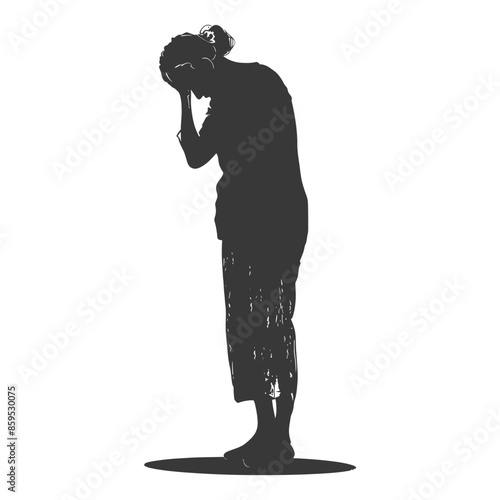 silhouette elderly woman holding headache in pain black color only