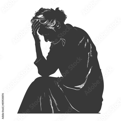 silhouette elderly woman holding headache in pain black color only