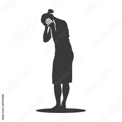 silhouette elderly woman holding headache in pain black color only