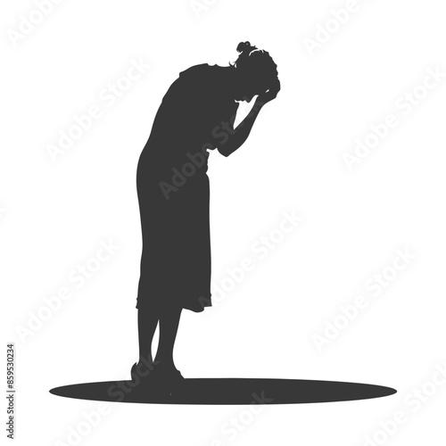 Silhouette of a Woman in Prayer, Bowed Head, Long Dress, Grief, or Reflection.