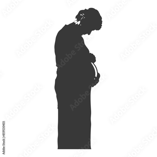 Pregnant Silhouette: Expectant Woman, Hands on Belly, Dark and Minimal.
