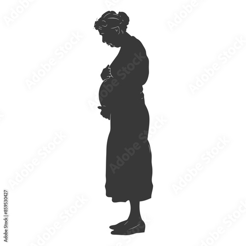 Silhouette of a Pregnant Woman in Profile, Holding Her Belly