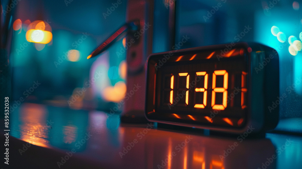 Close-up of a digital clock showing a late hour with dim lighting Close-up of a digital clock showing a late hour with dim lighting