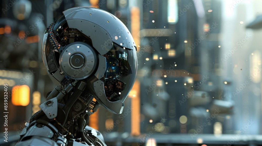 Fototapeta premium Engaged in work at a technologically advanced company, a woman focuses on her tasks.