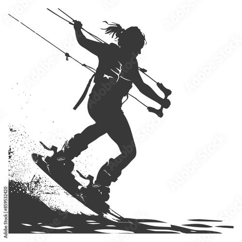 Kitesurfing Woman Silhouette with Splash: Extreme Water Sport.