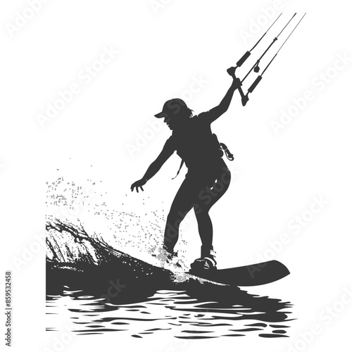 Kite Surfer Silhouette: Water Sport Vector Illustration, Extreme Ride