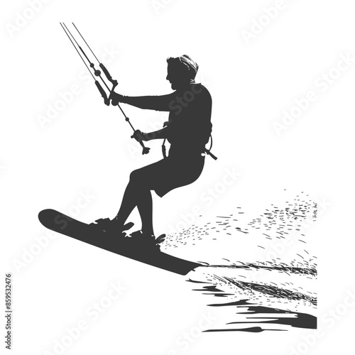 Kitesurfing Silhouette: Airborne Water Sport Thrill.