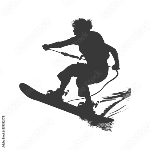 Wakeboarder Silhouette: Action Jump on White Background