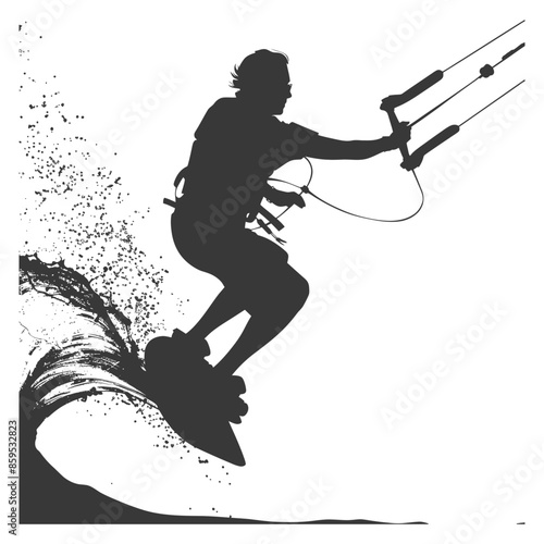 Kiteboarder Silhouette: Extreme Water Sport Action with Dynamic Spray Detail.
