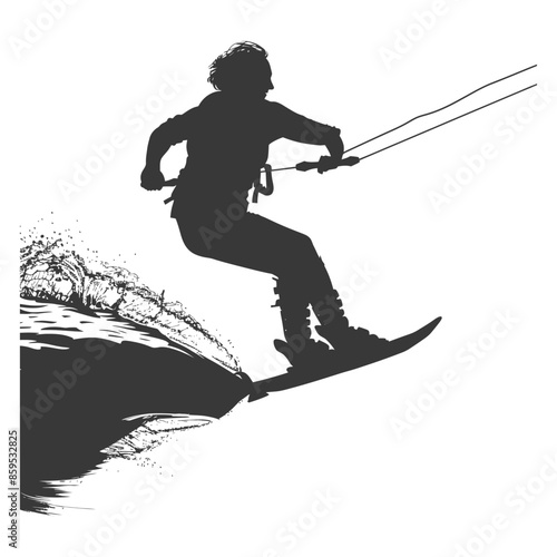 Silhouette Wakeboarder: Water Spray Thrill, Extreme Sport Isolated.