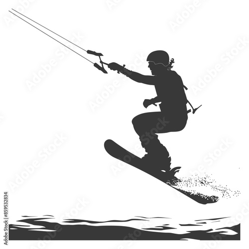 Silhouetted Watersport: Kiteboarder Leaping from Waves, Action Adventure.