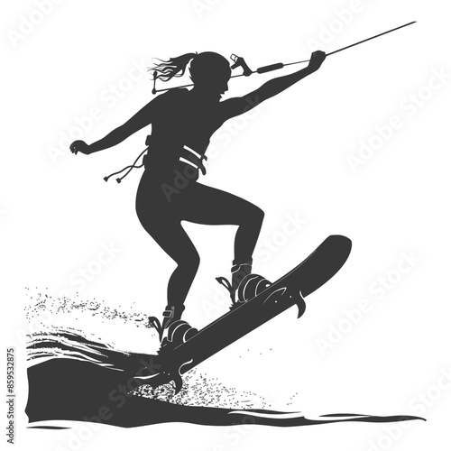 Wakeboard Woman Silhouette: Action Sport, Isolated Vector.