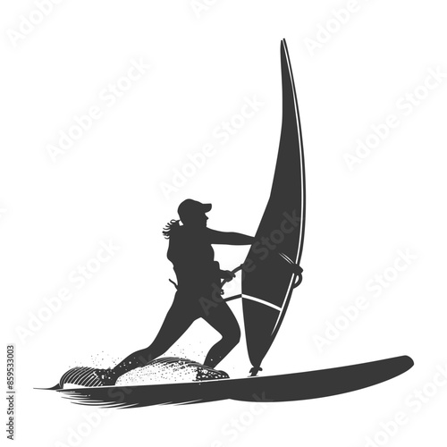 Windsurfer Silhouette: Graceful Balance, Dynamic Action, Minimalist Sport Icon.