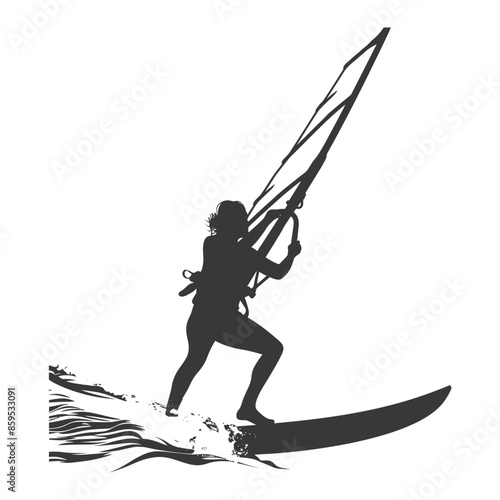 Windsurfer Silhouette: Action Sport, Monochromatic Water Sport Adventure