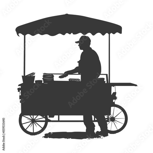 Silhouetted Food Vendor: Cart, Canopy, and City Street Fare.