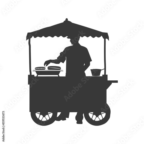 Hot Dog Cart Silhouette: Street Food Vendor.